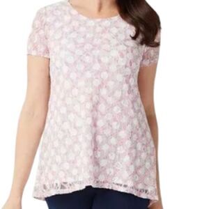 Susan Graver White Stretch Lace Peplum Sleeveless Top 1X